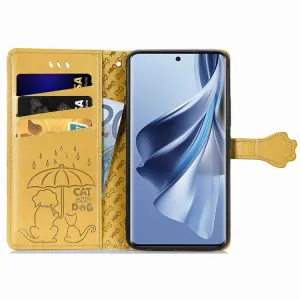 CUTE CAT Peňaženkový kryt Oppo Reno10 5G / Reno10 Pro 5G žltý