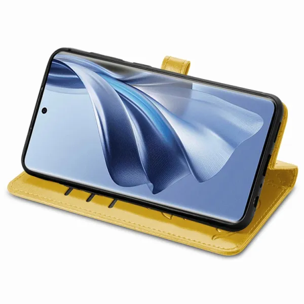 CUTE CAT Peňaženkový kryt Oppo Reno10 5G / Reno10 Pro 5G žltý