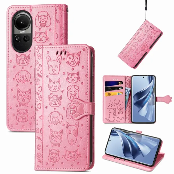 CUTE CAT Peňaženkový kryt Oppo Reno10 5G / Reno10 Pro 5G ružový