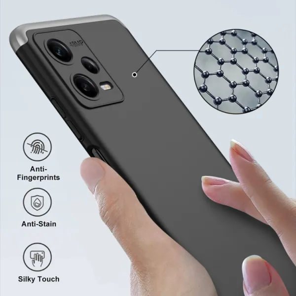 360° Ochranný kryt Xiaomi Redmi Note 12 5G čierny-strieborný
