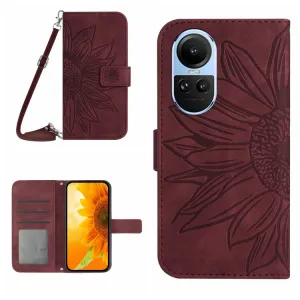 ART SUNFLOWER Peňaženkové puzdro s remienkom Oppo Reno10 5G / Reno10 Pro 5G bordový