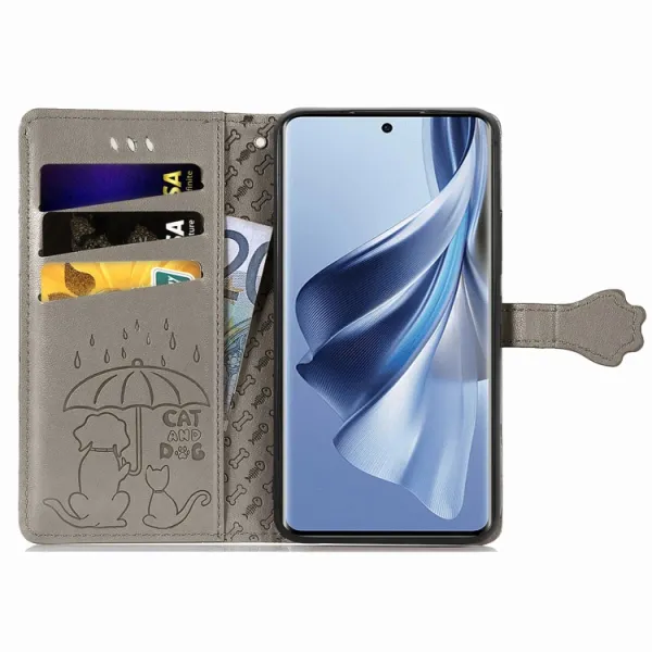 CUTE CAT Peňaženkový kryt Oppo Reno10 5G / Reno10 Pro 5G šedý