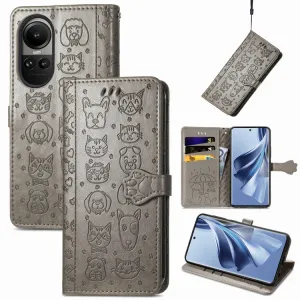 CUTE CAT Peňaženkový kryt Oppo Reno10 5G / Reno10 Pro 5G šedý