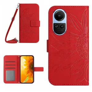 ART SUNFLOWER Peňaženkové puzdro s remienkom Oppo Reno10 5G / Reno10 Pro 5G červený