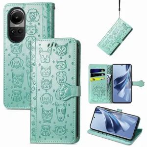 CUTE CAT Peňaženkový kryt Oppo Reno10 5G / Reno10 Pro 5G zelený
