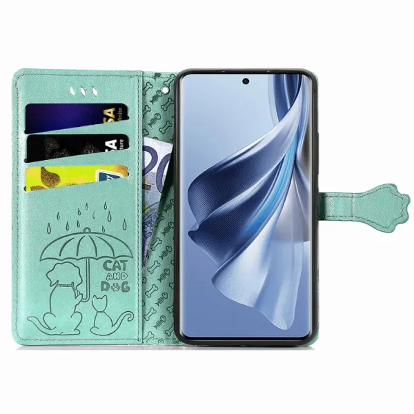 CUTE CAT Peňaženkový kryt Oppo Reno10 5G / Reno10 Pro 5G zelený