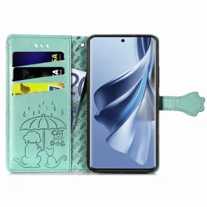 CUTE CAT Peňaženkový kryt Oppo Reno10 5G / Reno10 Pro 5G zelený