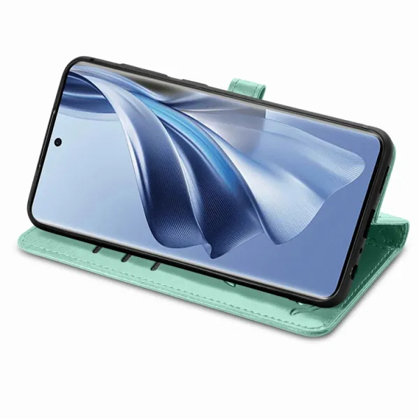 CUTE CAT Peňaženkový kryt Oppo Reno10 5G / Reno10 Pro 5G zelený