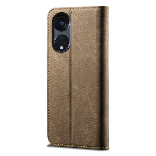 DENIM Peňaženkový kryt pre Oppo A98 5G svetlohnedý