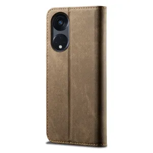 DENIM Peňaženkový kryt pre Oppo A98 5G svetlohnedý