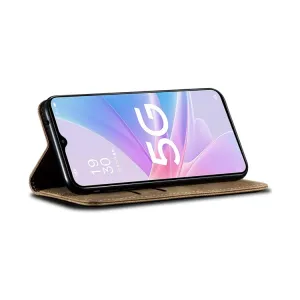 DENIM Peňaženkový kryt pre Oppo A98 5G svetlohnedý