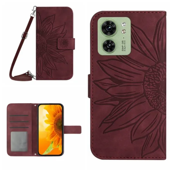 ART SUNFLOWER Peňaženkové puzdro s remienkom Motorola Edge 40 bordový