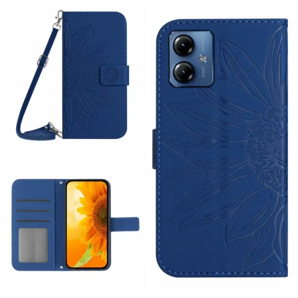 ART SUNFLOWER Peňaženkové puzdro s remienkom Motorola Moto G14 modré
