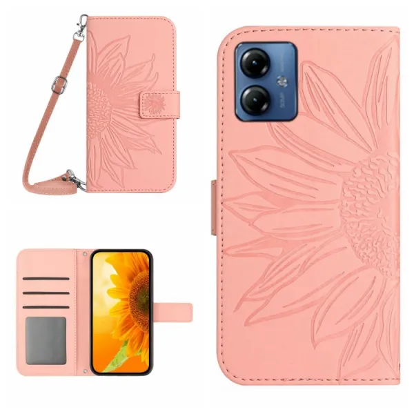 ART SUNFLOWER Peňaženkové puzdro s remienkom Motorola Moto G54 5G / G54 Power Edition 5G ružové