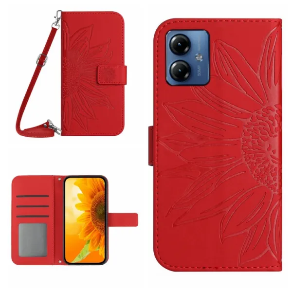 ART SUNFLOWER Peňaženkové puzdro s remienkom Motorola Moto G14 červené