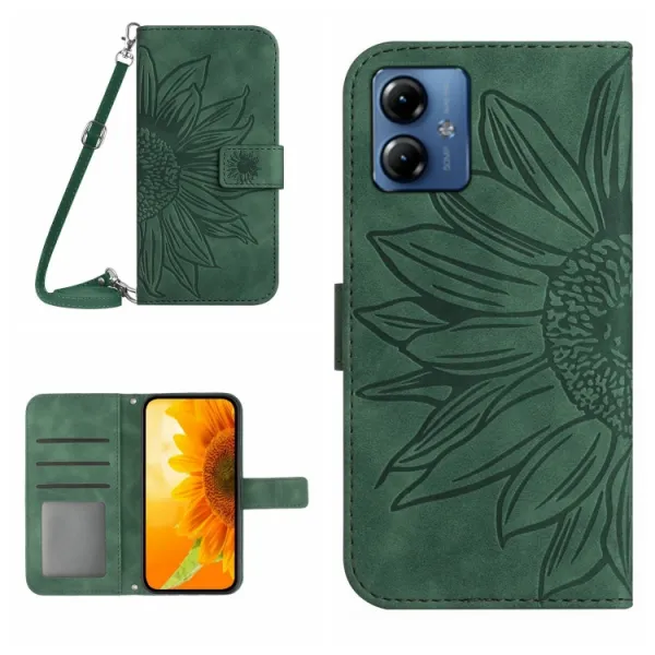 ART SUNFLOWER Peňaženkové puzdro s remienkom Motorola Moto G14 zelené