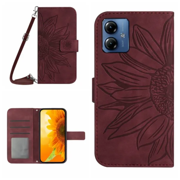 ART SUNFLOWER Peňaženkové puzdro s remienkom Motorola Moto G54 5G / G54 Power Edition 5G bordové
