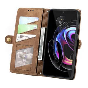 GEOM Peňaženkové puzdro pre Motorola Edge 40 Pro hnedé