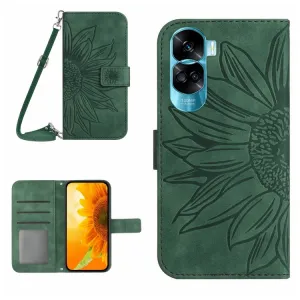 ART SUNFLOWER Peňaženkové puzdro s remienkom Honor 90 Lite 5G zelené