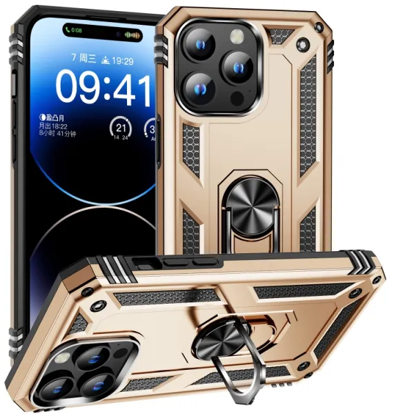 RING Obal s držiakom pre Apple iPhone 15 Pro zlatý