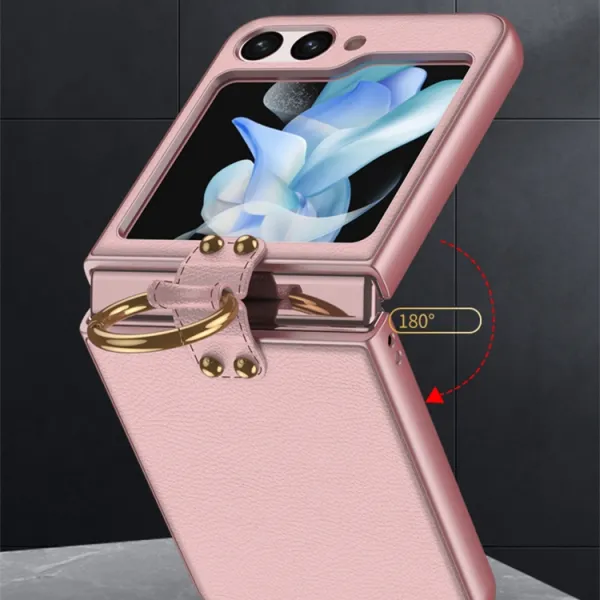 GKK LEATHER CIRCLE Kryt s držiakom pre Samsung Galaxy Z Flip5 5G ružový