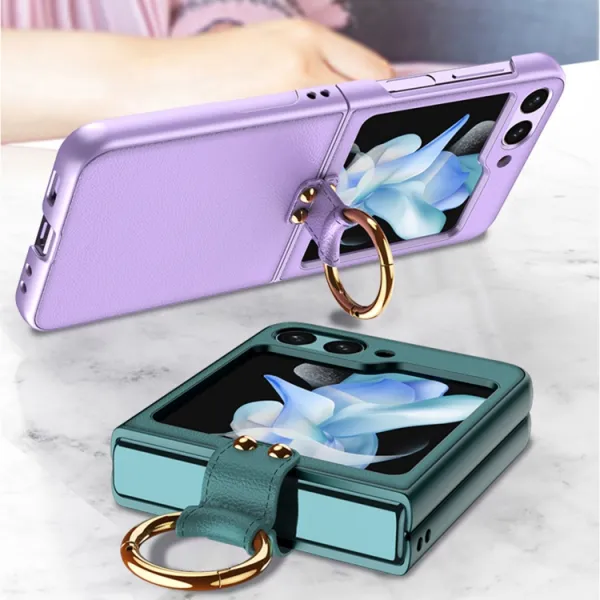GKK LEATHER CIRCLE Kryt s držiakom pre Samsung Galaxy Z Flip5 5G čierny