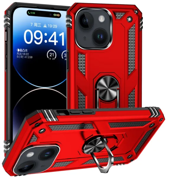 RING Obal s držiakom pre Apple iPhone 15 Plus červený