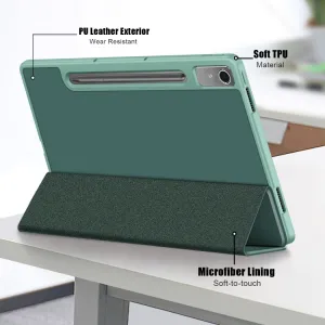 LEATHER Zaklápací kryt pre Lenovo Tab P12 zelený