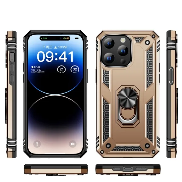 RING Obal s držiakom pre Apple iPhone 15 Pro Max zlatý