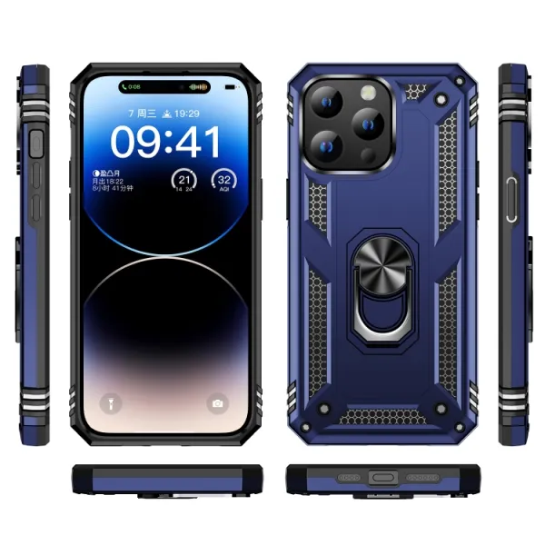 RING Obal s držiakom pre Apple iPhone 15 Plus modrý