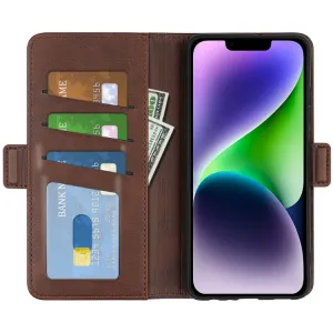 SIDE Peňaženkové puzdro pre Apple iPhone 15 Plus tmavohnedé