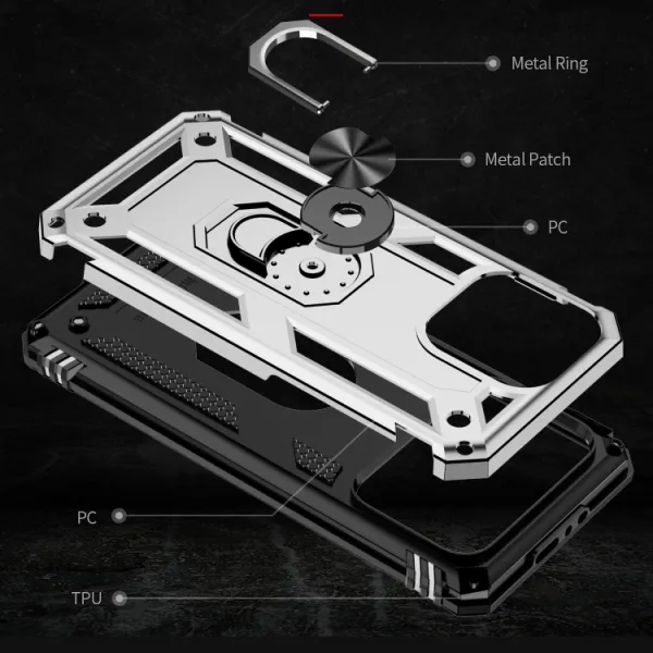 RING Obal s držiakom pre Apple iPhone 15 Pro Max strieborný