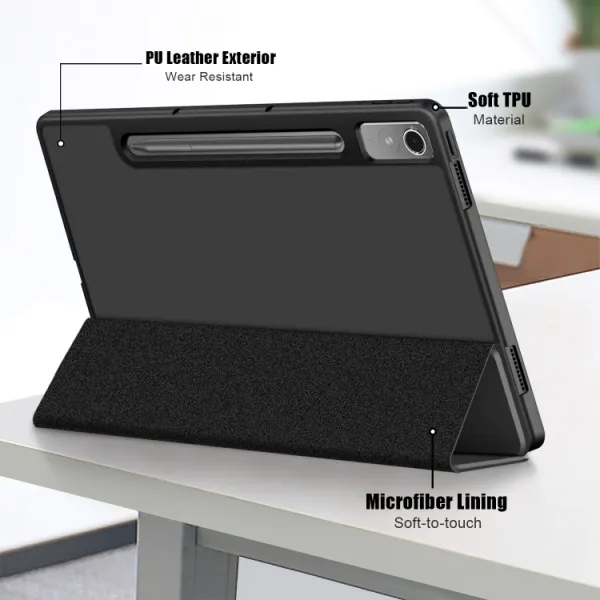 LEATHER Zaklápací kryt pre Lenovo Tab P12 čierny