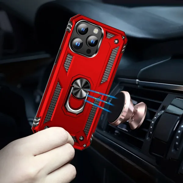 RING Obal s držiakom pre Apple iPhone 15 Plus červený