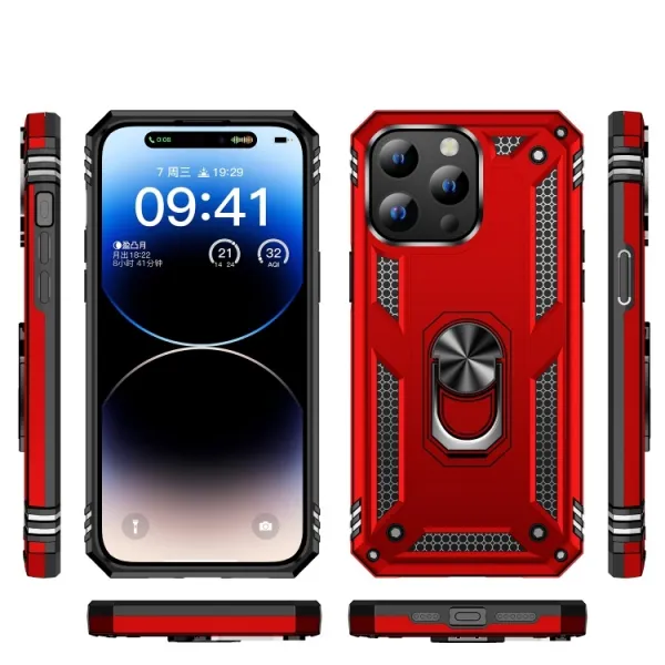 RING Obal s držiakom pre Apple iPhone 15 Pro Max červený