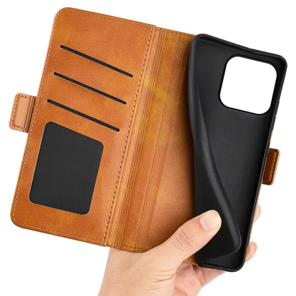 SIDE Peňaženkové puzdro pre Apple iPhone 15 Plus svetlohnedé
