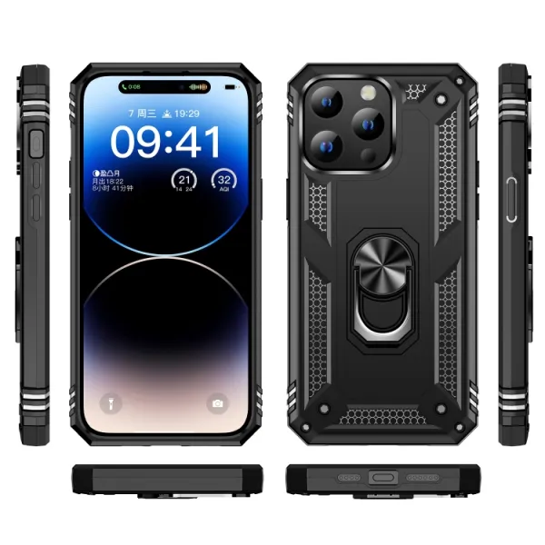 RING Obal s držiakom pre Apple iPhone 15 Plus čierny