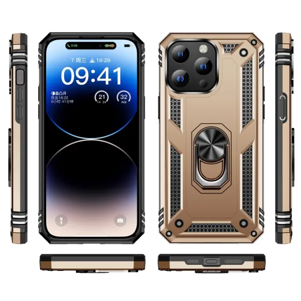 RING Obal s držiakom pre Apple iPhone 15 Pro zlatý