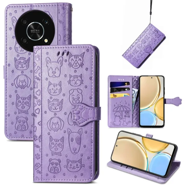 CUTE CAT Peňaženkový kryt Huawei Nova Y90 fialový