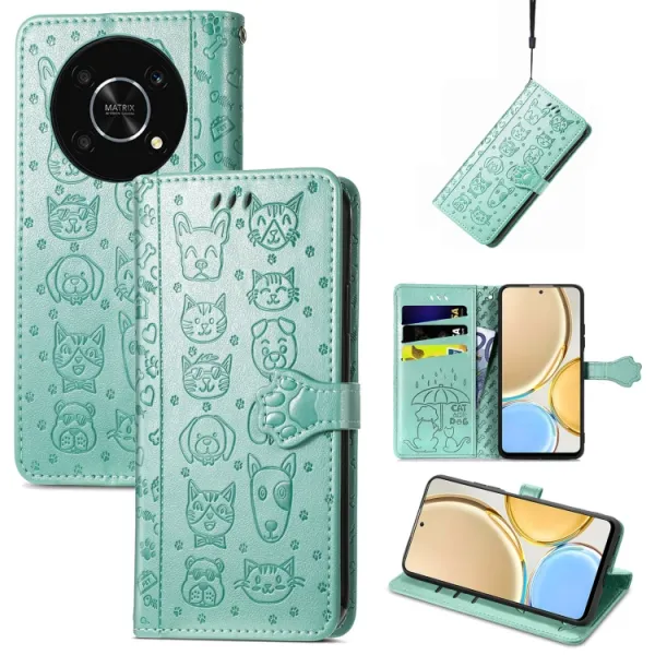 CUTE CAT Peňaženkový kryt Huawei Nova Y90 zelený