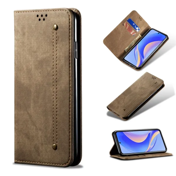 DENIM Peňaženkový kryt pre Huawei Nova Y90 šedohnedý