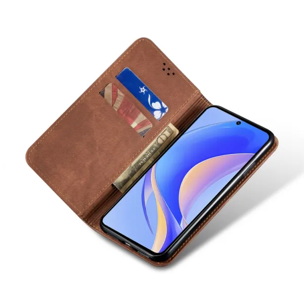 DENIM Peňaženkový kryt pre Huawei Nova Y90 hnedý