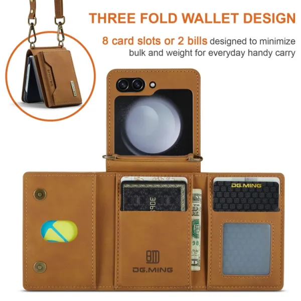 DG.MING 2v1 Peňaženkové puzdro pre Samsung Galaxy Z Flip5 5G hnedé