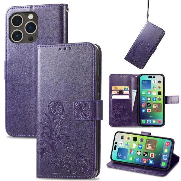 ART FLOWERS Peňaženkový kryt Apple iPhone 15 Pro Max fialový