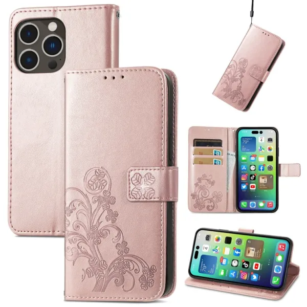 ART FLOWERS Peňaženkový kryt Apple iPhone 15 Pro Max svetloružový
