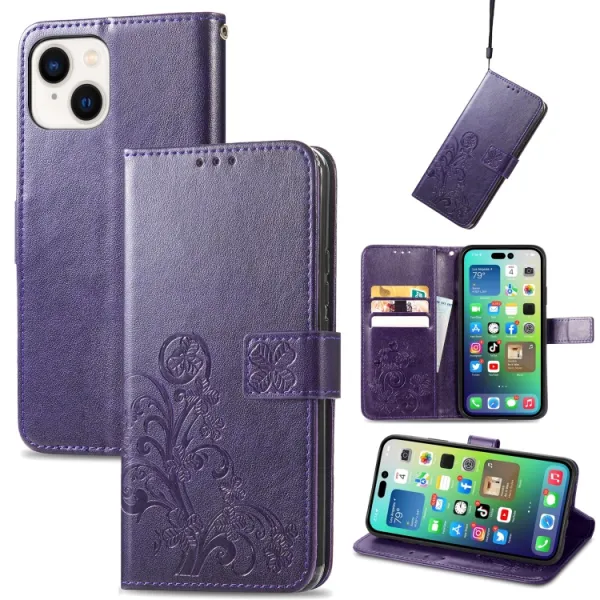 ART FLOWERS Peňaženkový kryt Apple iPhone 15 Plus fialový