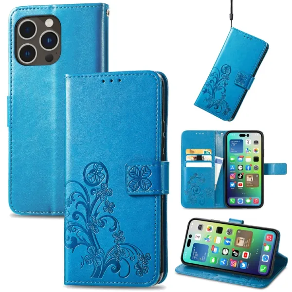 ART FLOWERS Peňaženkový kryt Apple iPhone 15 Pro Max modrý