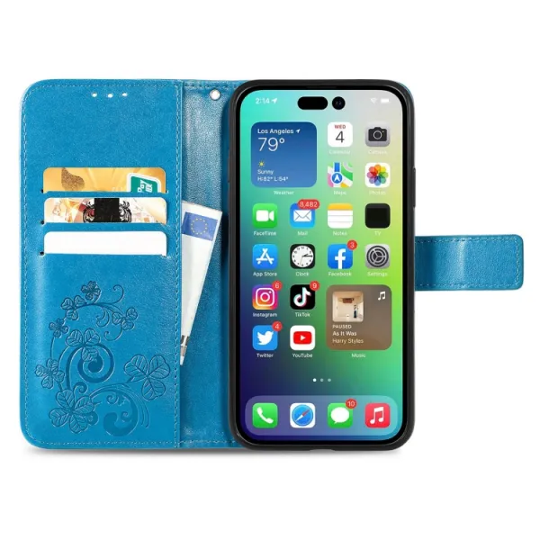 ART FLOWERS Peňaženkový kryt Apple iPhone 15 Pro Max modrý