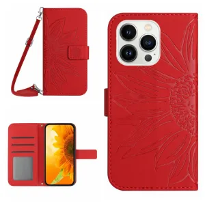 ART SUNFLOWER Peňaženkový obal so šnúrkou pre Apple iPhone 16 Pro červený