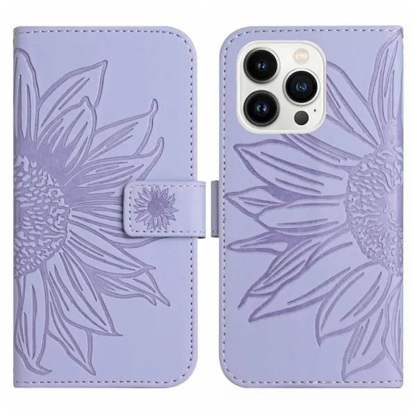 ART SUNFLOWER Peňaženkové puzdro s remienkom Apple iPhone 15 Pro Max fialové